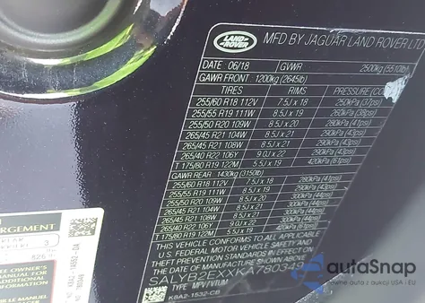 2019 Land Rover Range Rover Velar P250 S from USA, damaged, VIN SALYB2EXXKA780349